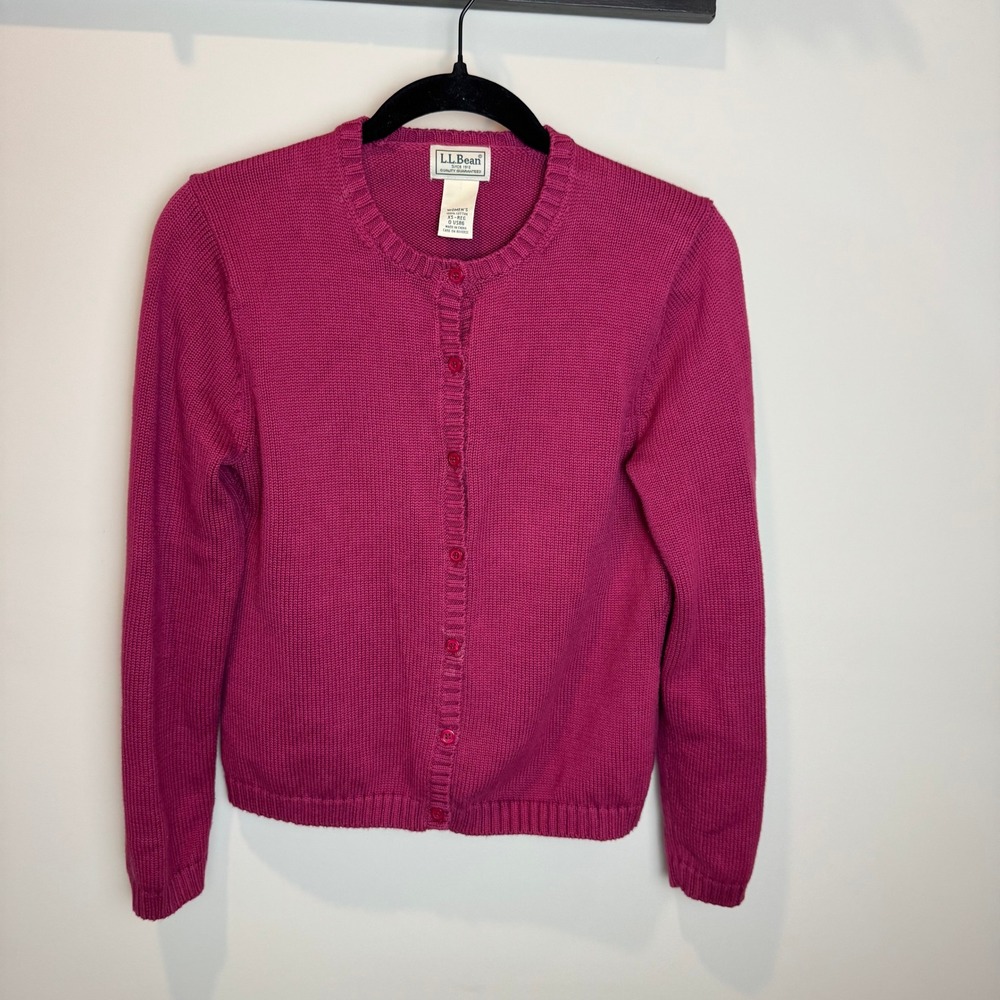 Vintage LL Bean Womens Cardigan Sweater Pink Cotton Button Front XS Regular‎